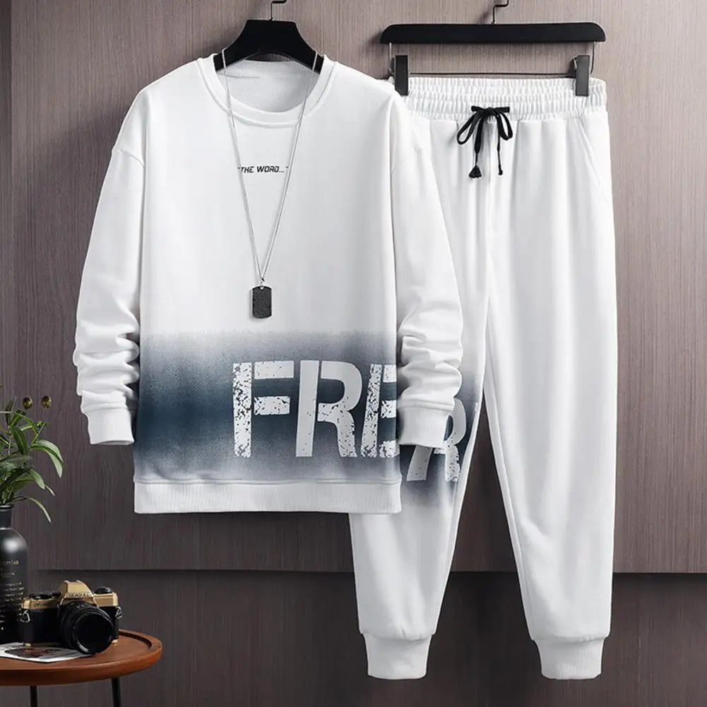 Leisurewear Set Round Neck Long Sleeve Tracksuit Letter Print Gradient Color Tracksuit Set with O Neck for Sport