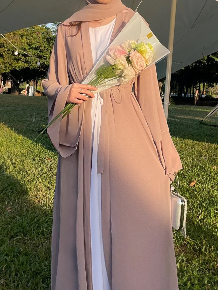 Eid Muslim Sets Two Pieces Abaya for Women Ruffles Sleeve Long Robe Cardigan Arab Ensemble Vestidos Abayas