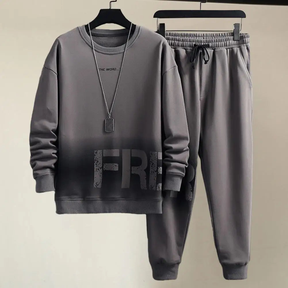 Leisurewear Set Round Neck Long Sleeve Tracksuit Letter Print Gradient Color Tracksuit Set with O Neck for Sport