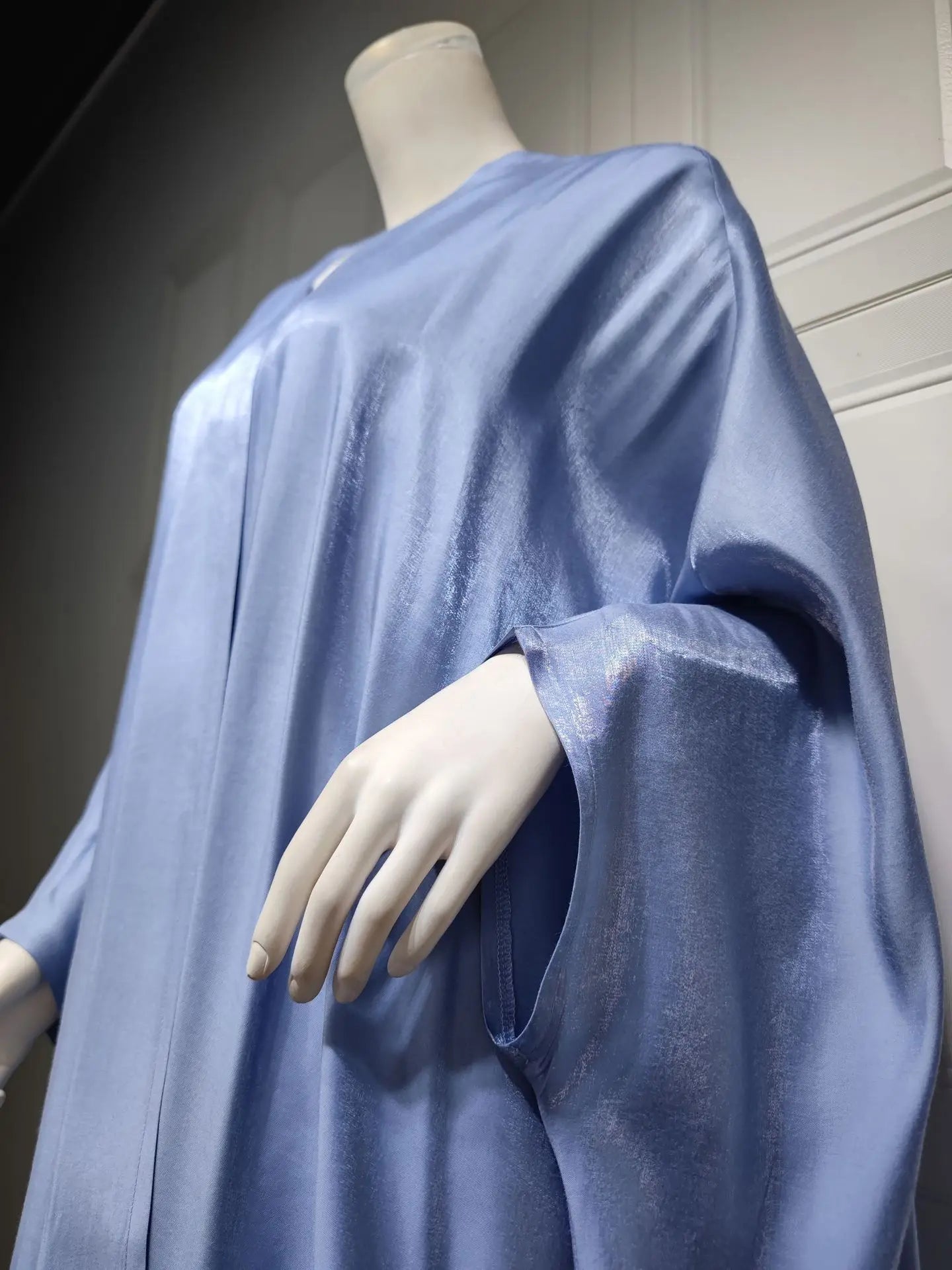 woman Modest Muslim Bright Silky Satin Batwing Sleeve Open Abaya Stylish Oversized Arab Kaftan Corban Eid Al Adha Robe