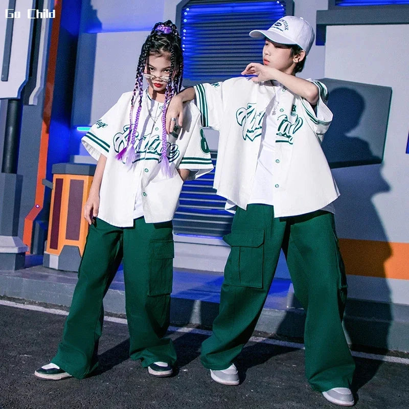 Girls Hip Hop Cool Shirt Costumes Boys Street Dance Cargo Pants Child Baseball Jacket Streetwear Kids Jazz Joggers Clothes Sets