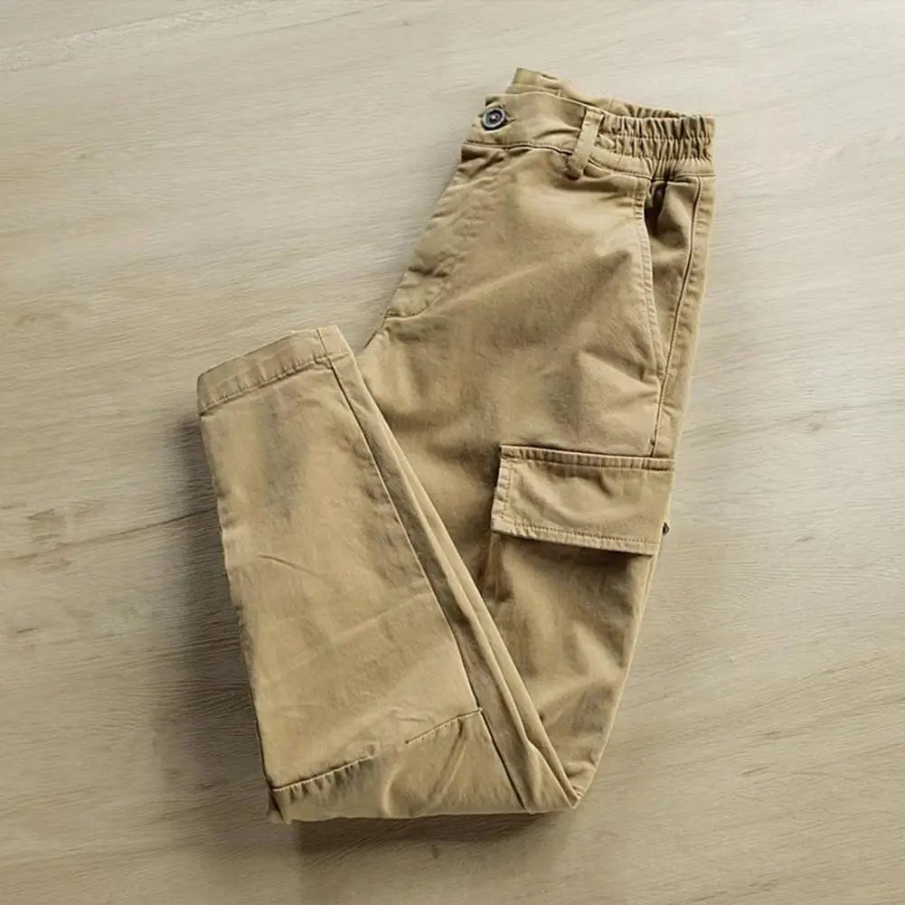 Retro Cargo Pants Elastic Waist Men's Versatile Trend Loose Bunched Foot Pants Men's Multi Pockets Brand High-end Casual Pants