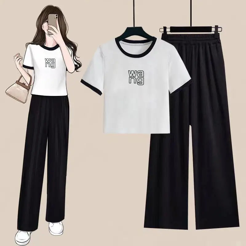 Summer teens Girls Clothes Print Sets Outfits Kids Short Sleeve T-shirt + Long Pants Child tracksuit 2PCS 6 8 10 12  Year