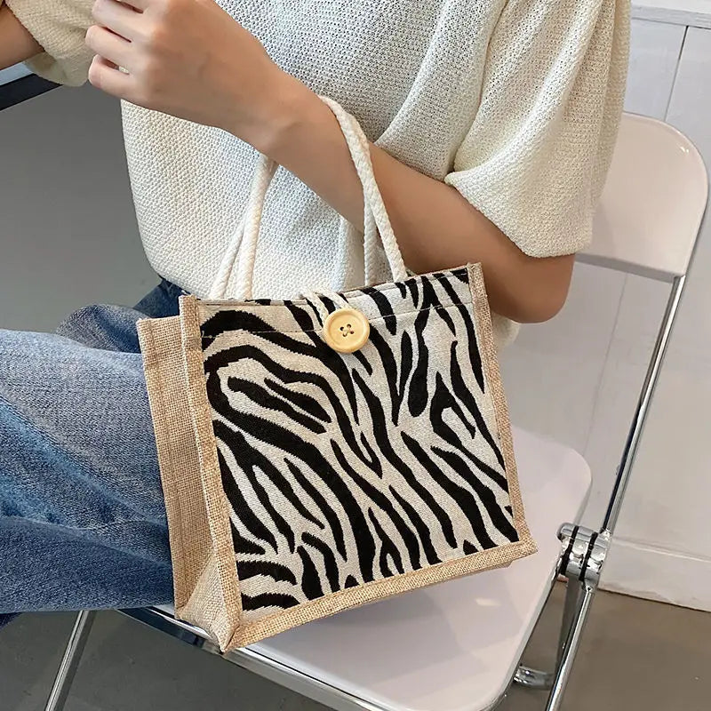 Linen Fashion Ins Large Capacity Food Storage Tote Bag Functional Portable Travel Picnic Outdoor Lady New