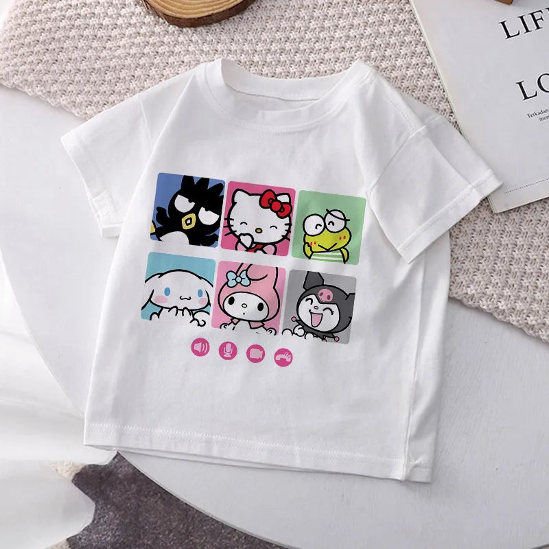 Hello Kitty Melody Children's T-shirt Kawaii T Shirt Sanrio Anime Cartoon Children Casual Clothes  Tee Shirt Kid Girl Boy Top
