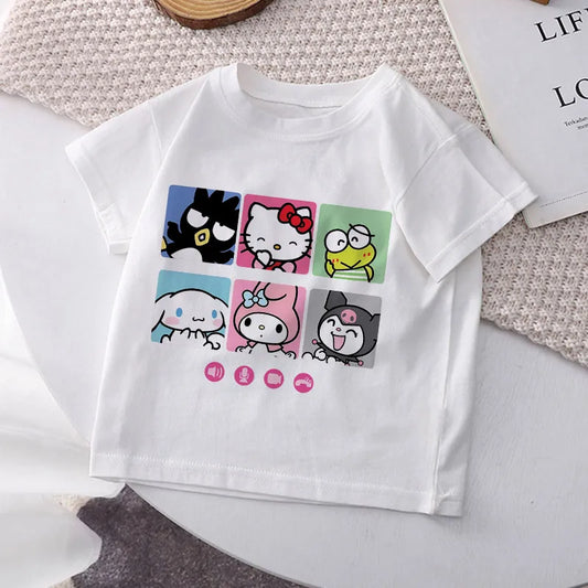 Hello Kitty Melody Children's T-shirt Kawaii T Shirt Sanrio Anime Cartoon Children Casual Clothes  Tee Shirt Kid Girl Boy Top