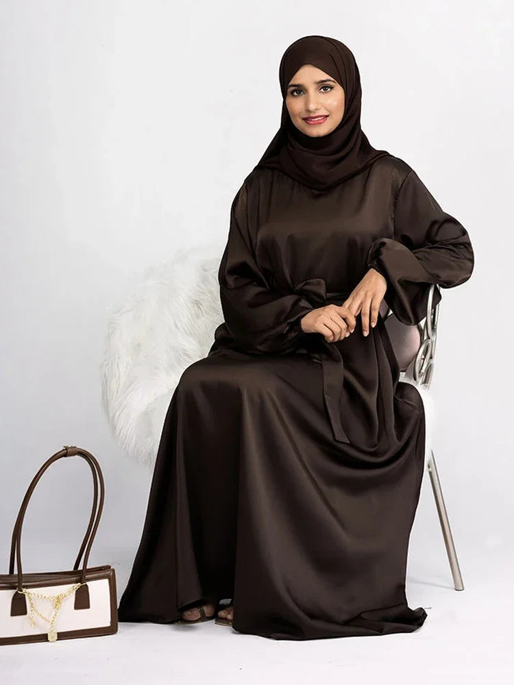 Ramadan Satin Abaya Muslim Dress Turkey Simple Abayas for Women Dubai Luxury African Dresses Islamic Clothing Kaftan Hijab Robe