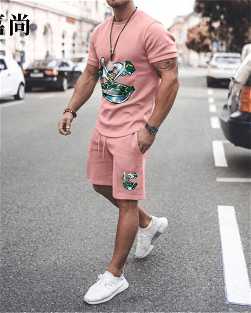Casual Men's T-shirt Set Sportswear For Male Oversized Clothing Short Sleeve Shorts Suit Men T-shirt Suit Summer Beach Shorts