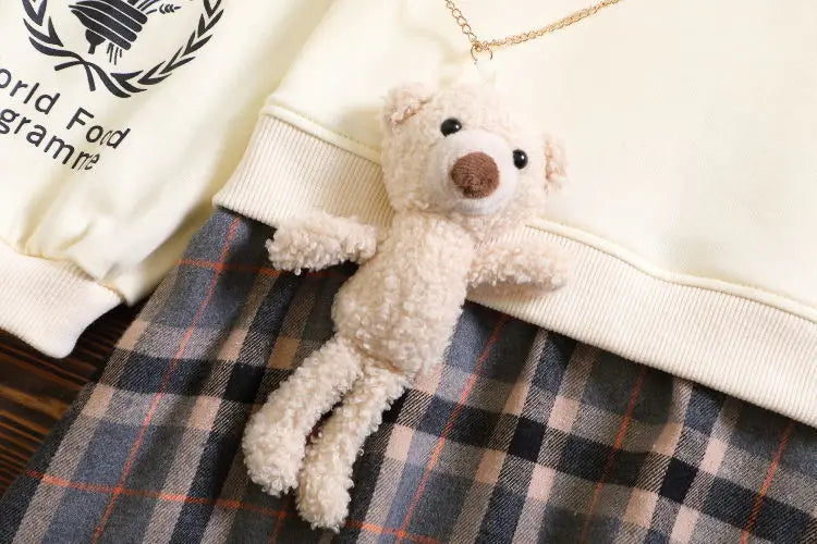 Teenager Girls Autumn Winter Kids Sweater Dresses Princess japan JK plaid hoodie checked :sweatshirt
