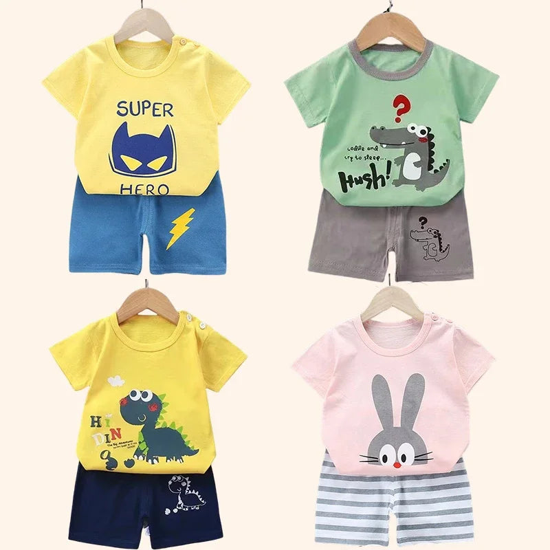 Children's 2PCS Sets mother Kids Clothes Boys Girl T-shirt Shorts Summer Cotton Short sleeve Baby Children Clothing Toddler Suit