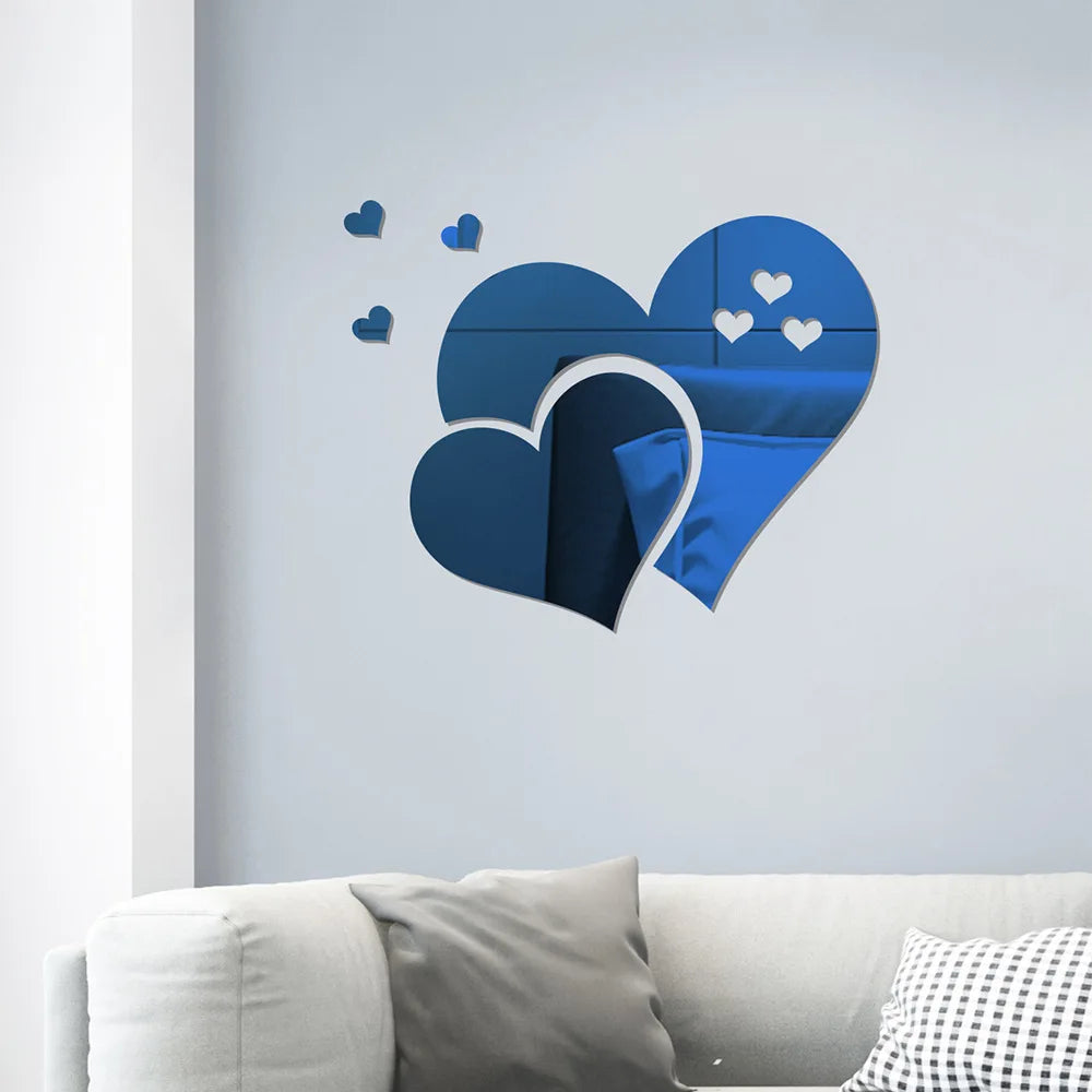 3D Acrylic Stickers  Europe Style Hearts Decals Self-adhesive Wedding Background Decoration Mirror Ornament Mirror Sticker