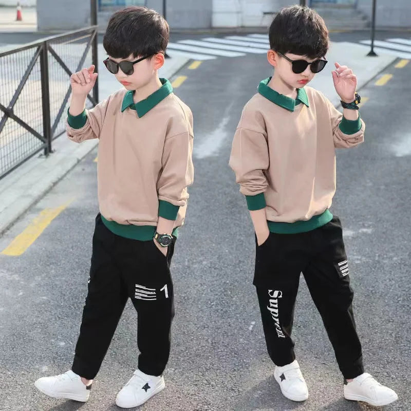 Spring Autumn Tracksuit Suit Child Baby Boy Clothing Polo T-shirt + Pants 2Pcs for Kids Children Sets 4 6 8 10 12 Year