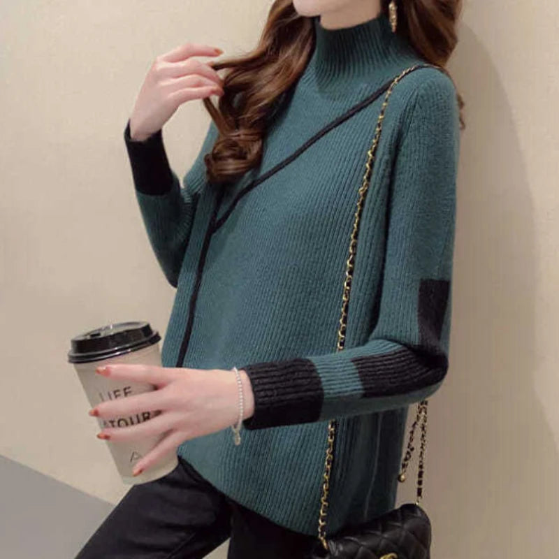 Neck Jerseys Turtleneck Women's Sweater Graphic Black Pullover Striped Knit Tops for Woman Harajuku Fashion Vintage