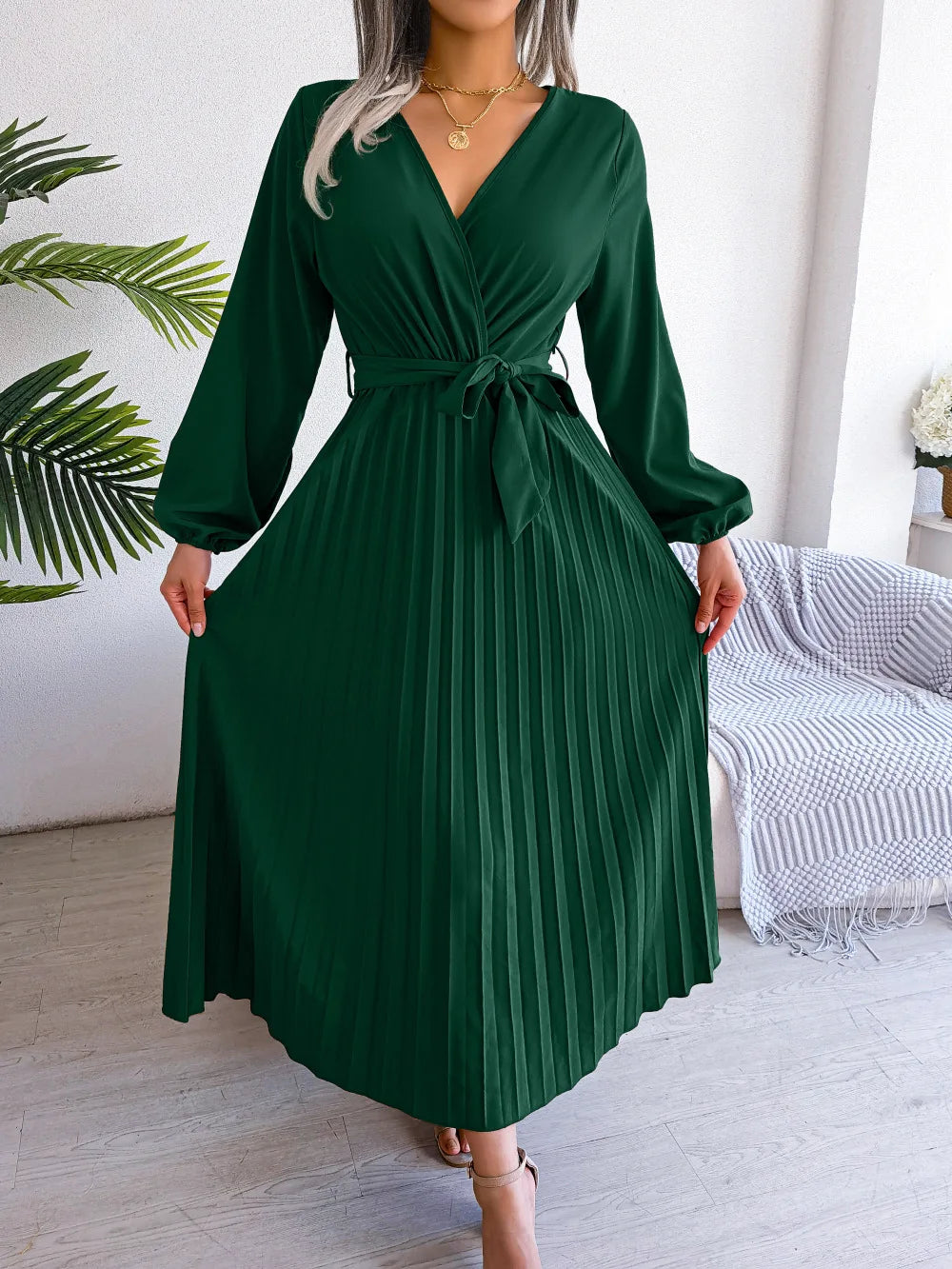 Women Spring Summer V Neck Long Dress