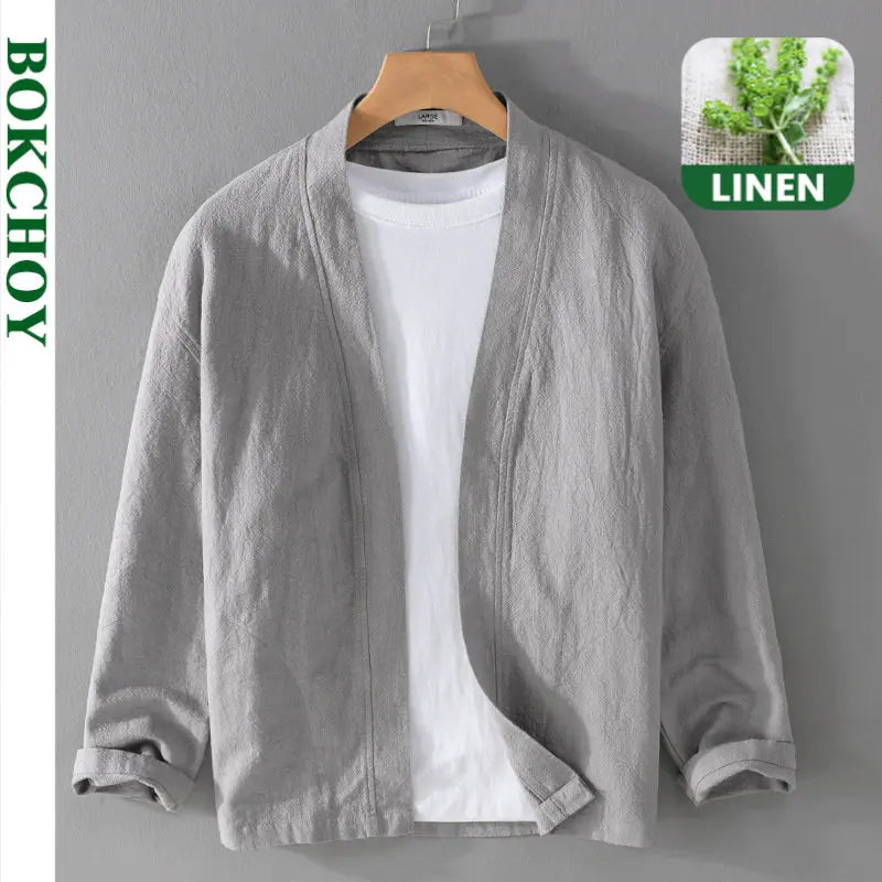 Casual Linen Long-sleeved Mens Jacket Chinese Style Trend Casual Loose Literary Shirts for Men