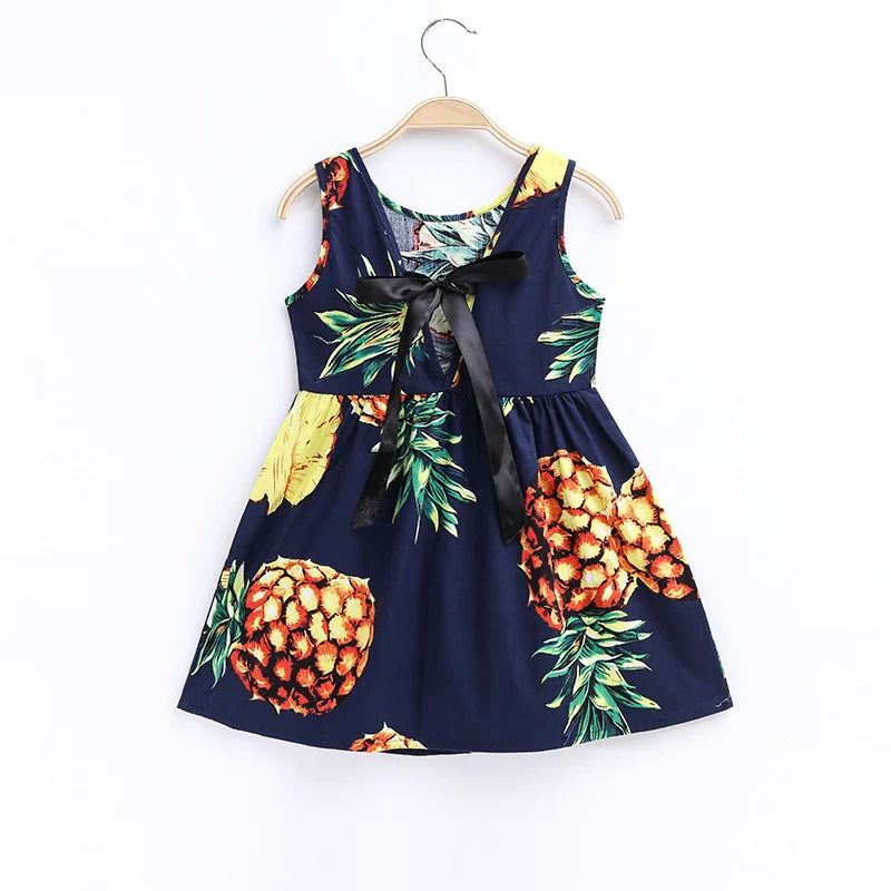 Summer Girls Print Binding Rope Dress For 1-6Years Kids Cotton Sleeveless Sundress Baby Beach Above Knee Mini Casual Dress