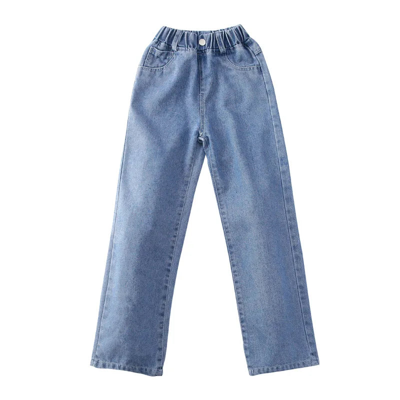 Spring Autumn Teenager Girls Denim Pants Children Trousers New Fashion Solid Color Girls Jeans