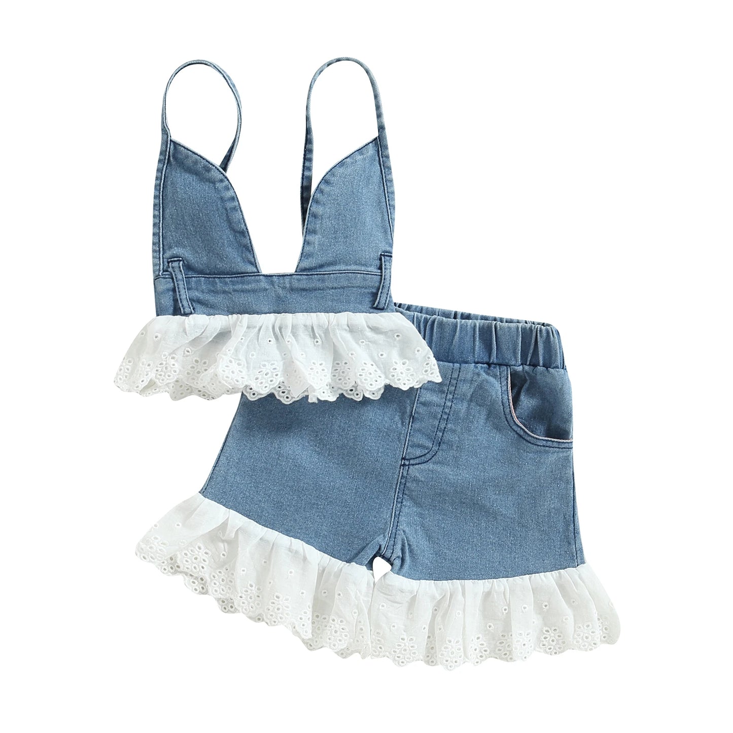 1-6 Year Old Toddler Baby Girl Clothes Watermelon Sunflower Print Ruffle Drop Shoulder Strap Top Shorts 2-Piece Summer Set