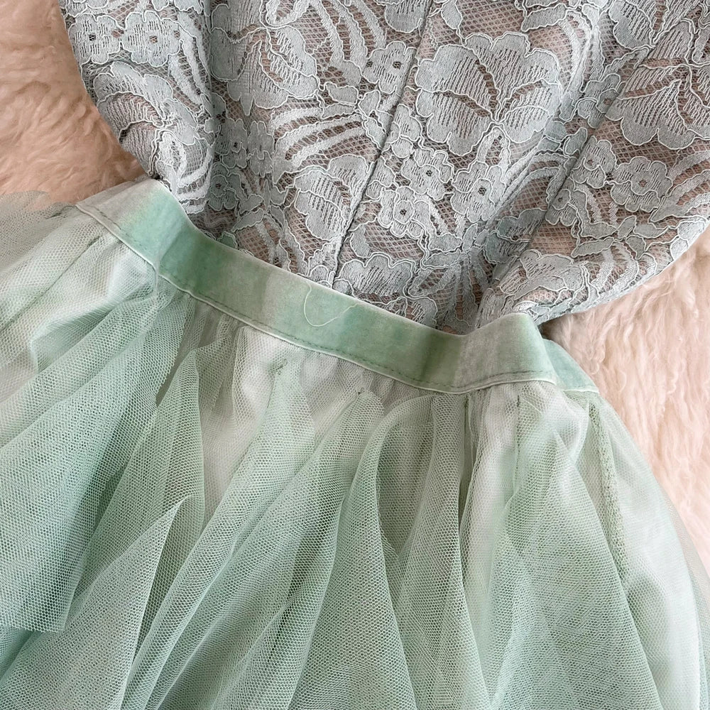 Embroidery Long Dress for Women Tulle Stitching Ruffle Layered  Female Prom Dresses Elegant Party Formal