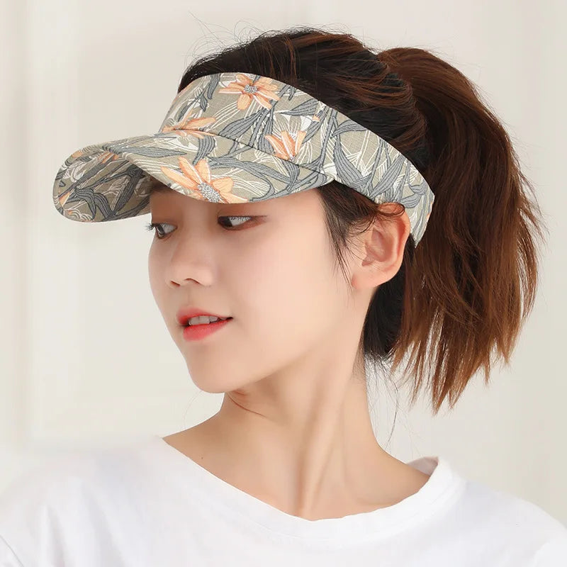 Summer Sun Hats Print Women Sunscreen Breathable Running Golf Tennis Caps Adjustable Visor Hat Sun Protection Outdoor Sports Cap