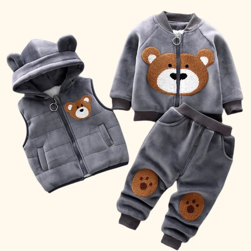 Children Clothing 3Pcs Set Thicken Warm Hooded Outwear Children Sets Three-Piece Outfits Toddler Costume Suit Kids Clothes
