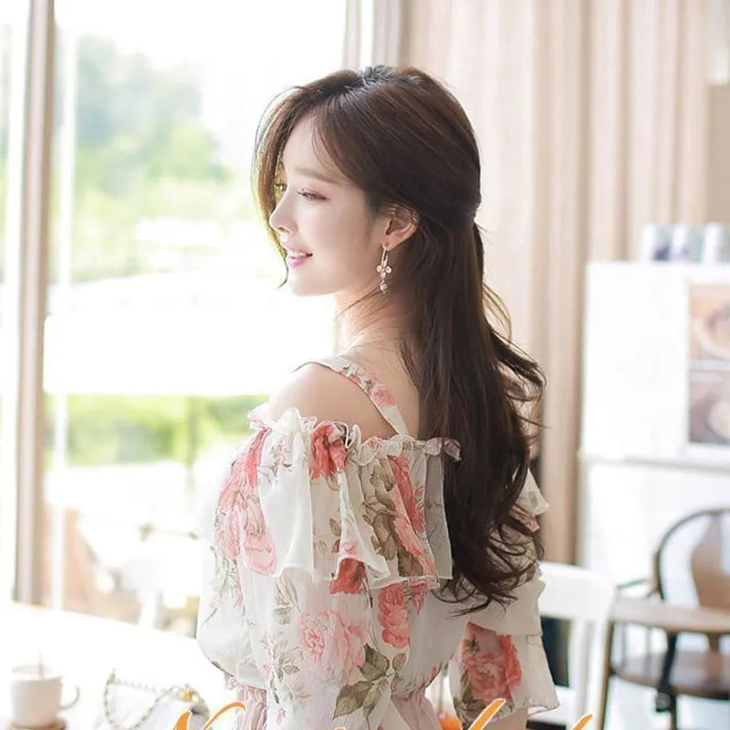 Chiffon Shirt Long Sleeved Top Women Blouse Sweet Broken Flower Prairie Chic