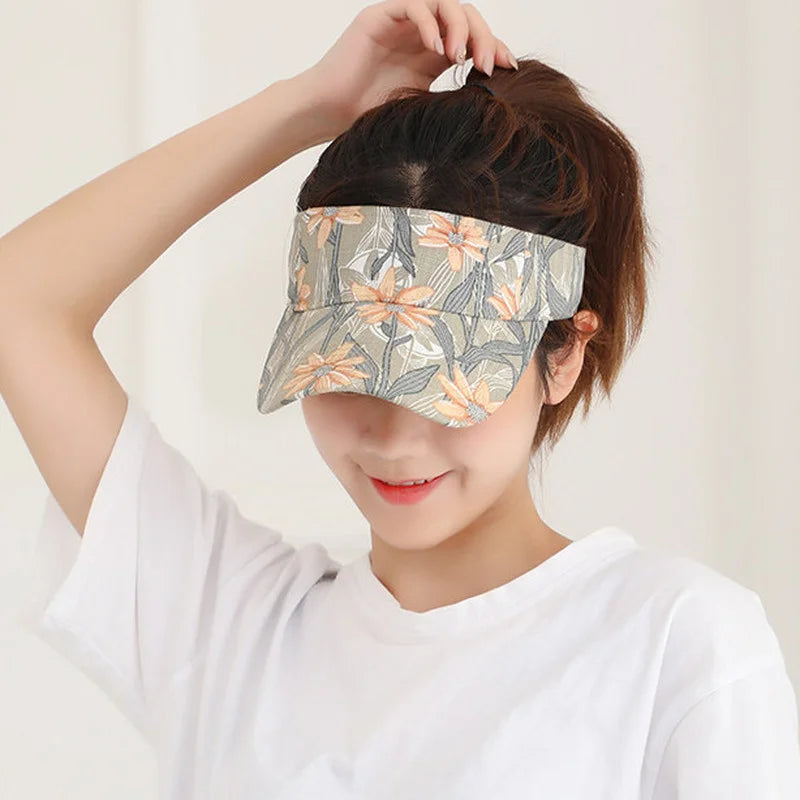 Summer Sun Hats Print Women Sunscreen Breathable Running Golf Tennis Caps Adjustable Visor Hat Sun Protection Outdoor Sports Cap