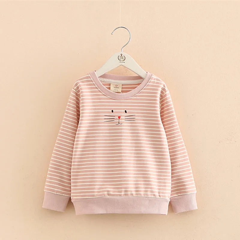 Spring Autumn Fashion 3 4 5 6 7 8 9 10 Years Children Hoodies Cotton Cartoon Striped Slim Sweatshirt For Kids Baby Girls