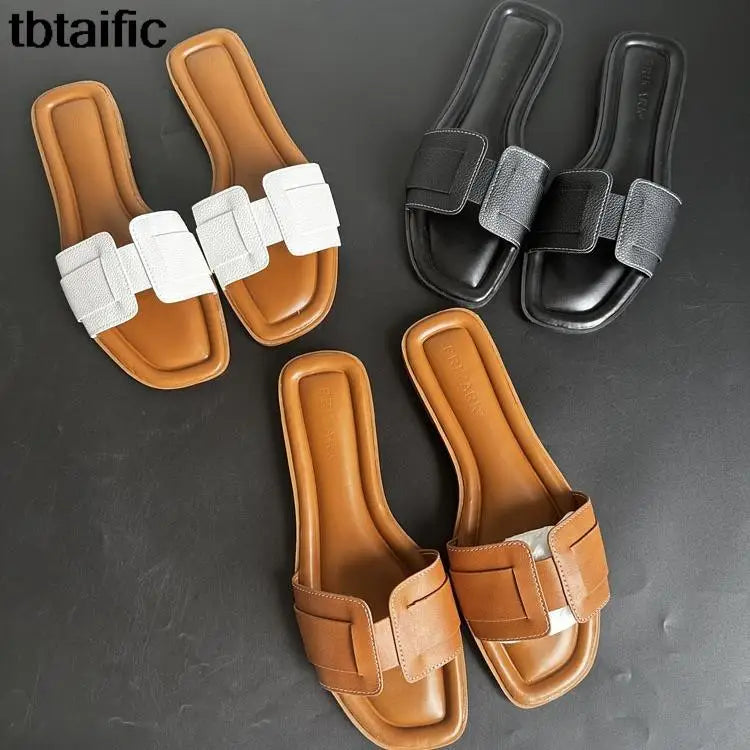 comfortable flat women's slippers fashionable casual sandals beach slippers 36-41 large size women's shoes