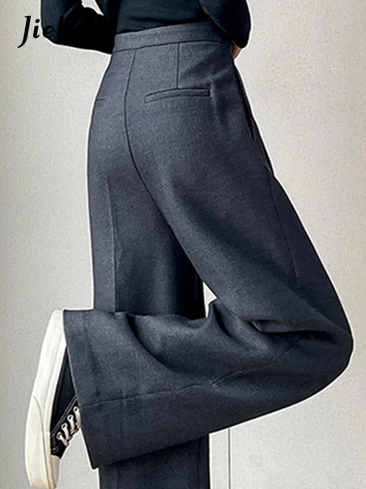 Autumn Slim High Waist Straight Women's Pants Casual Solid Color Loose Chic Female Wide Leg Pants Fashion