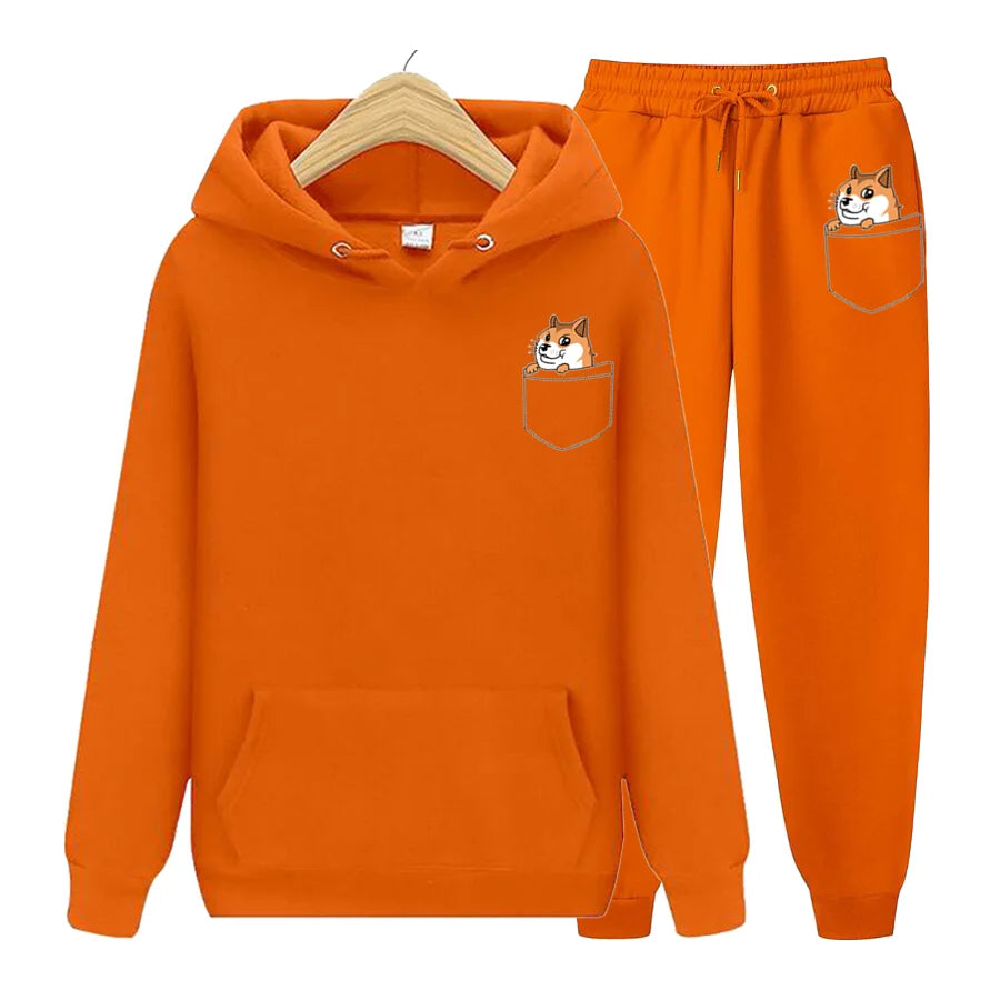 Fashion Long Sleeve Pocket Cat Men women Set Fleece Hoodie Pant Thick Warm Tracksuit Sportswear Hooded Track Suits Sweat suit Tracksuit unisex