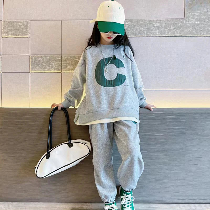 Autumn Girls' Spring Wear Sweater Set  New Medium and Big Children's Leisure Clothing Suit Girls' Fashion Kids Sports Set