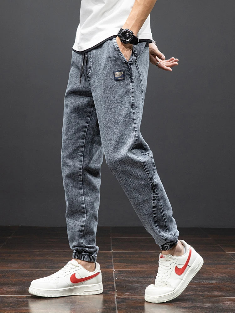 Black Blue Cargo Jeans Men Streetwear Denim Jogger Pants Men Baggy Harem Jean Trousers Plus Size