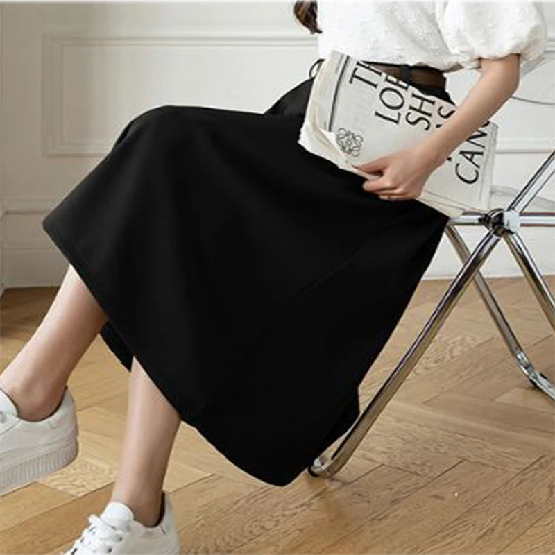 Summer A-line Skirts Women Elegant High Waist Streetwear Midi Simple All-match Spring Popular Design Chic Faldas