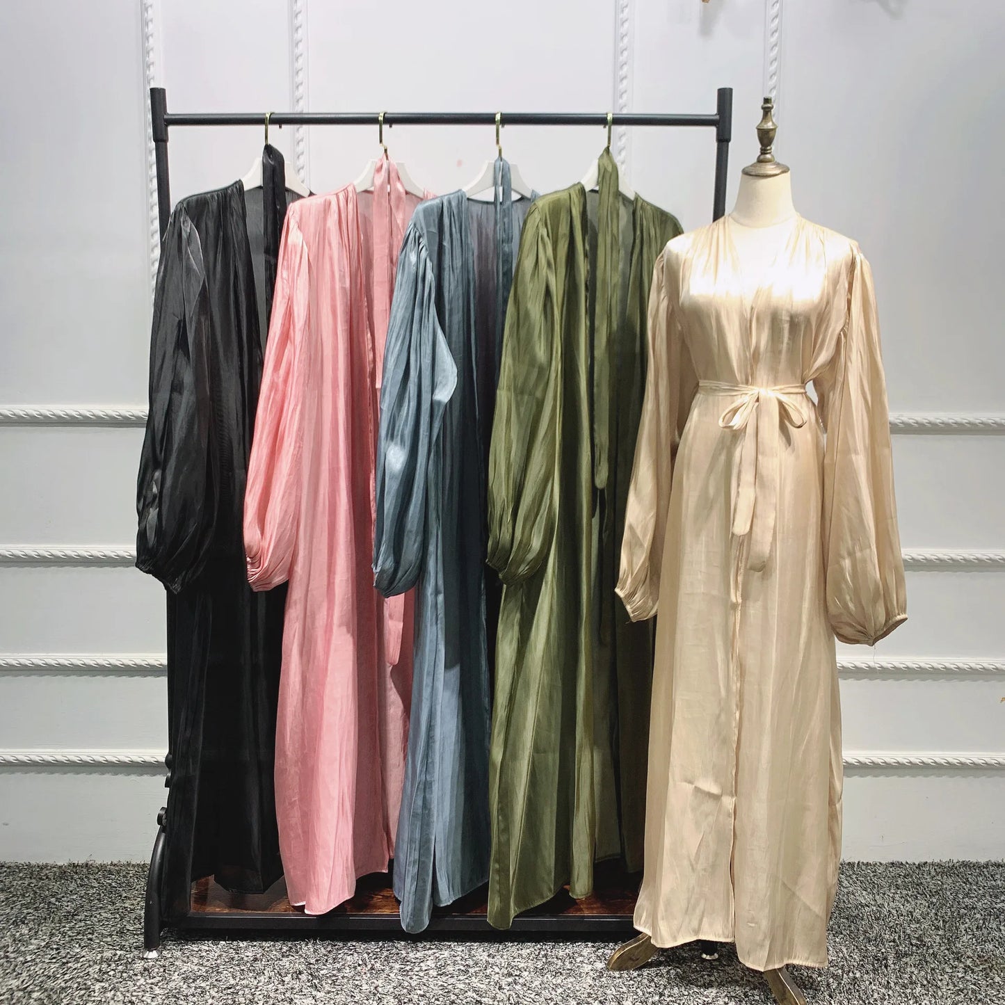Eid Open Abaya Summer Dubai Muslim Hijab Dress Bubble Sleeve  Turkey Abayas for Women Islamic Clothing Kimono Femme Musulmane