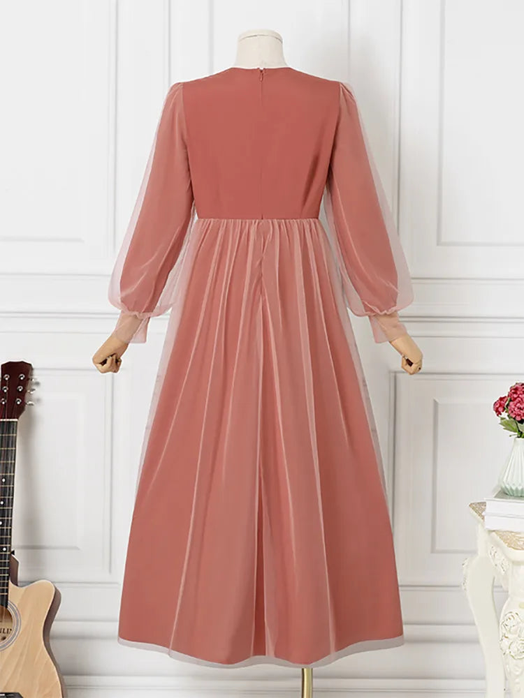 Kaftan Abaya Women Dress Puff Sleeve Solid Maxi Vestido Casual Loose Holiday Simple Long Robe