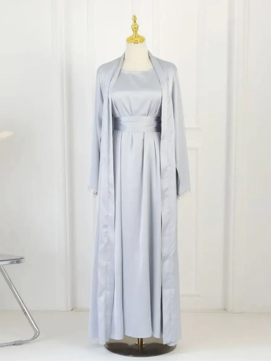 Latest diamond beading Kimono Muslim Robe abaya  female full length Tassel Muslim abaya Worship Service abayas Sets