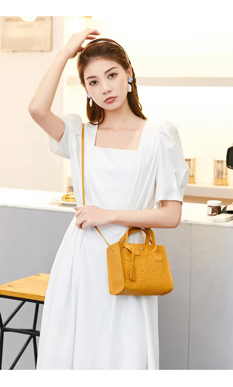 Luxury Cartoon Printing Women's Bag Soft PU Leather Women Shoulder Bag Fashion Handbags Solid Color Casual Crossbody Bags