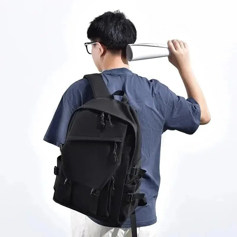 Waterproof Solid Color Simple Men's Backpack Fashion Couple Student Computer Backpack