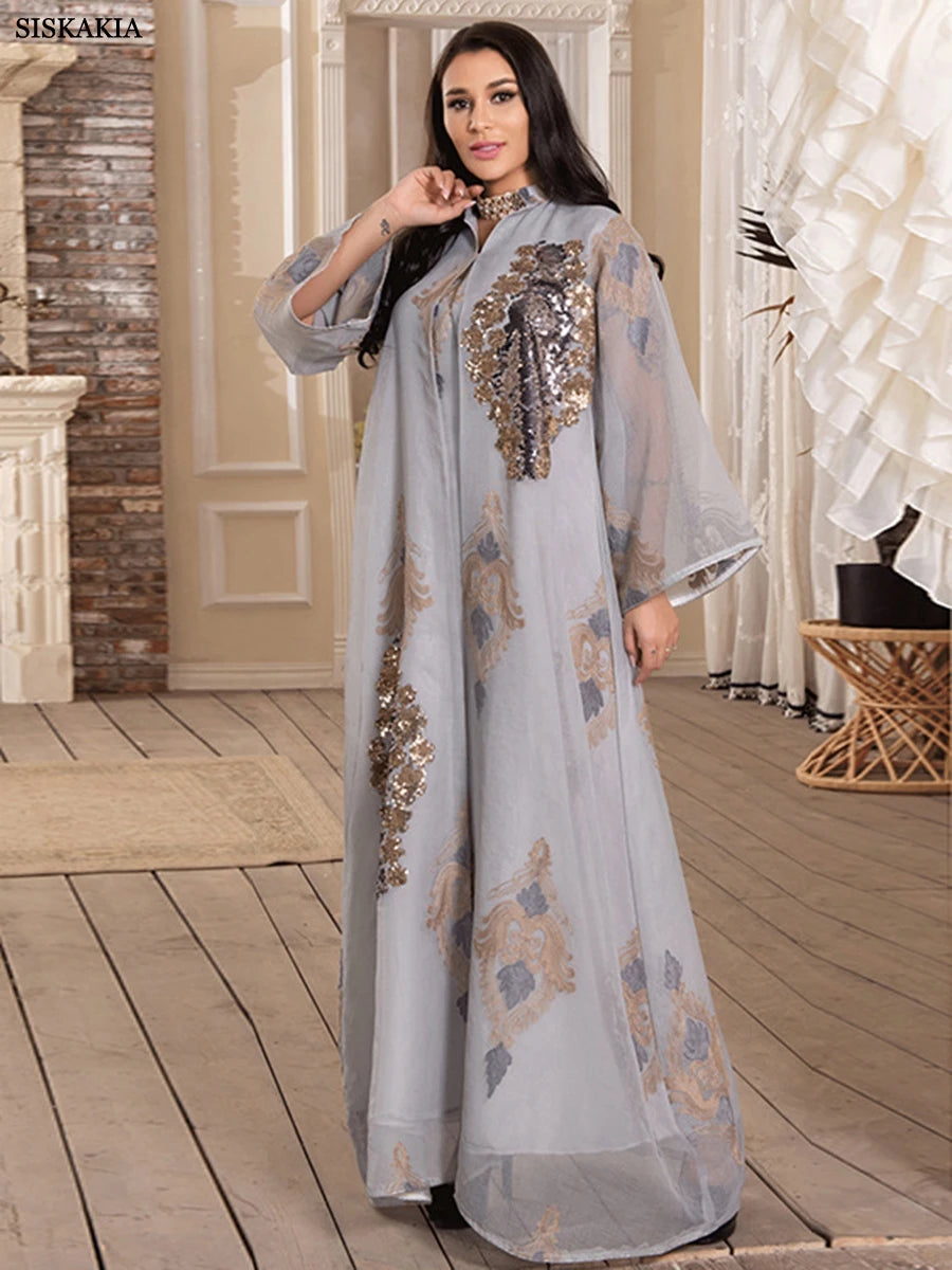 Dubai Fashion Mesh  Embroidery Evening Party Gown Jalabiyat Saudi Arab Casual Robe African Women Caftan Clothing