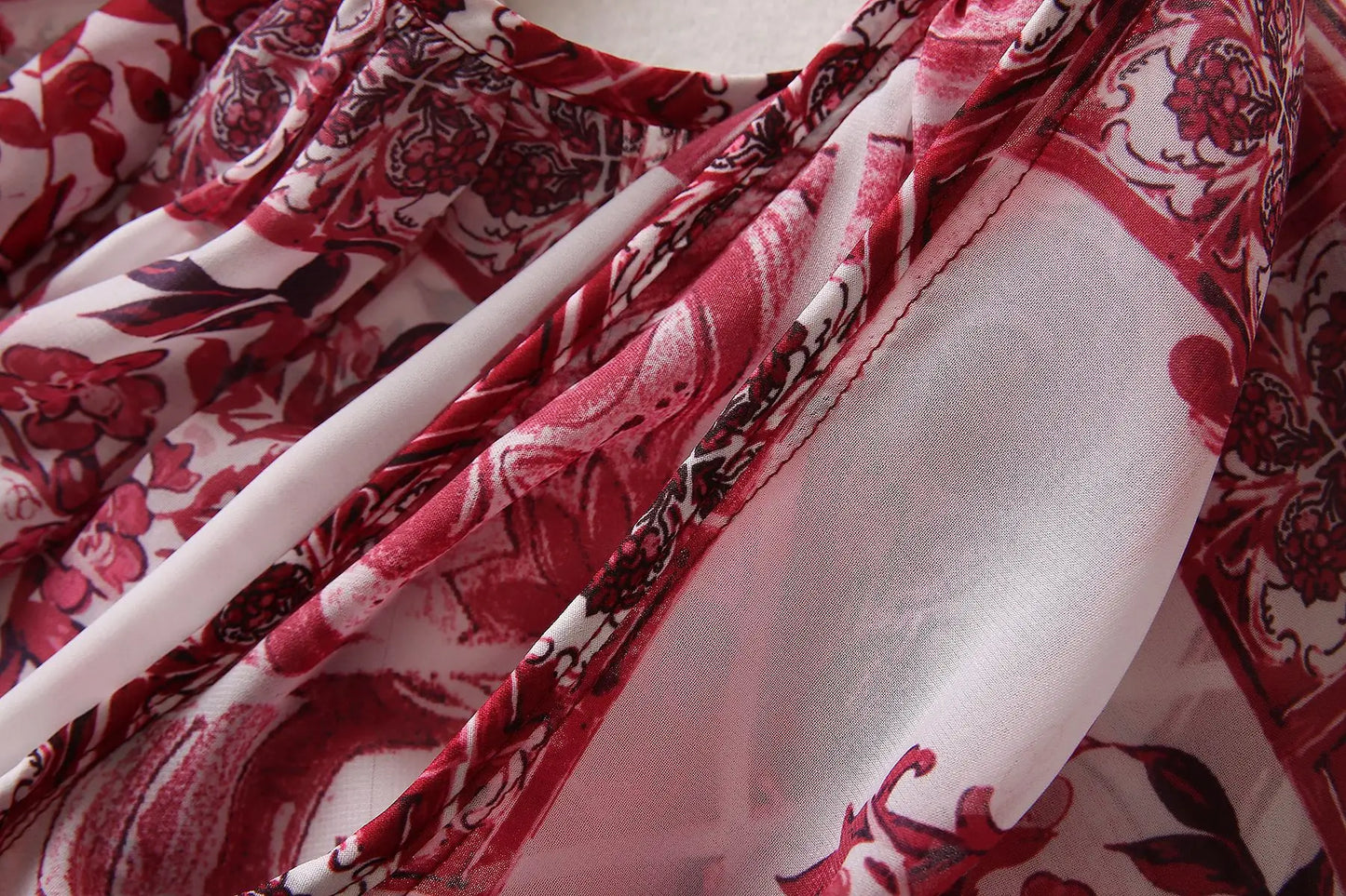 Luxury Fashion Designer Inspired Women's Red Print Chiffon Midi Dress HIGH QUALITY