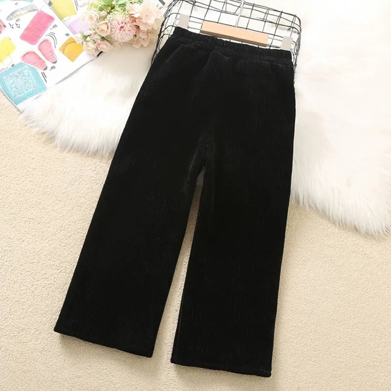 Spring Autumn Teen Girls Wide Leg Pants Child Trousers Fashion Solid Color Corduroy Girls Pants Kids Clothes