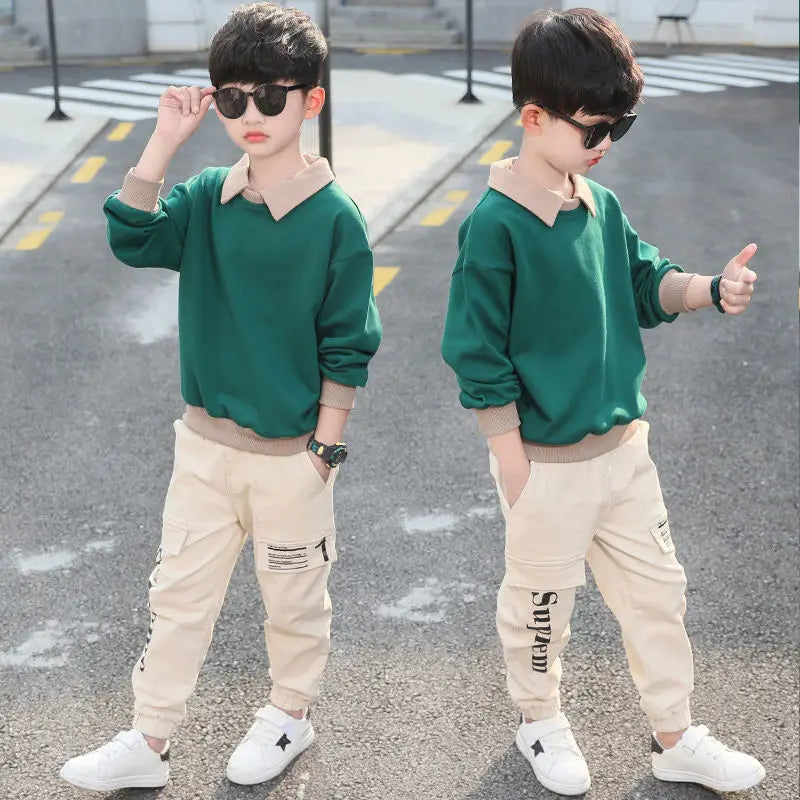Spring Autumn Long Sleeve Boys Tracksuit Casual Letters Children Clothes Sweater+Trousers 2Pcs Suit Kid Set