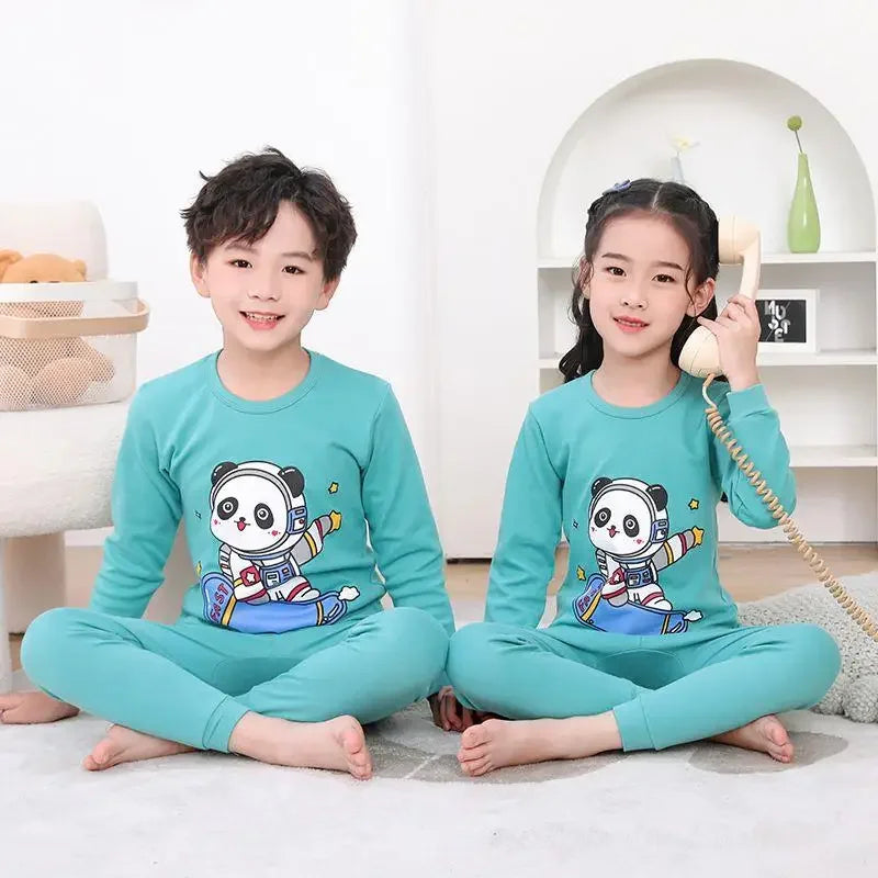 Toddler Baby Kids Unisex Casual Pajama Suit Cartoon Bear Print Long Sleeve Tops+ Pants Boys Sleepwear