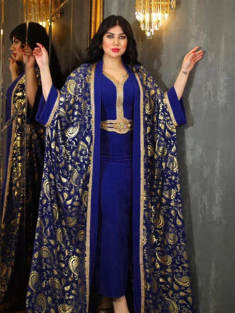 Abaya For Women Eid Dress 2 Piece Set Belted Abayas Kaftan Cardigan Long Robe