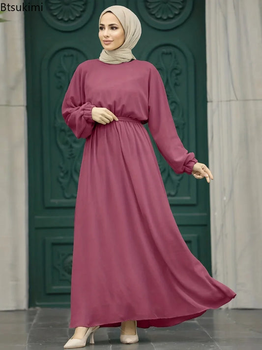 Eid Solid Color Abaya Muslim Maxi Dress for Women Dubai Turkey Kaftan Hijab Dresses Ramadan Abayas Jilbab Arab Modest Robe Femme