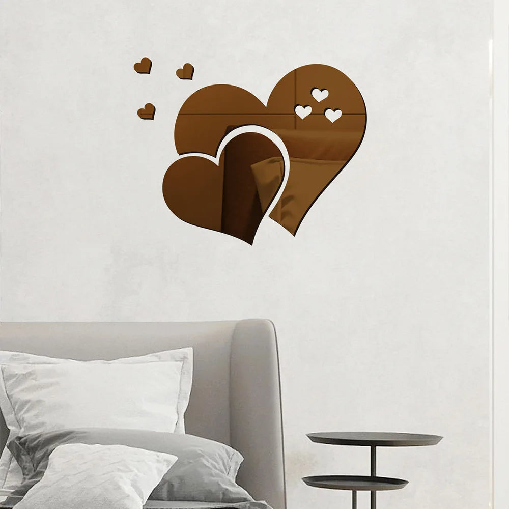 3D Acrylic Stickers  Europe Style Hearts Decals Self-adhesive Wedding Background Decoration Mirror Ornament Mirror Sticker
