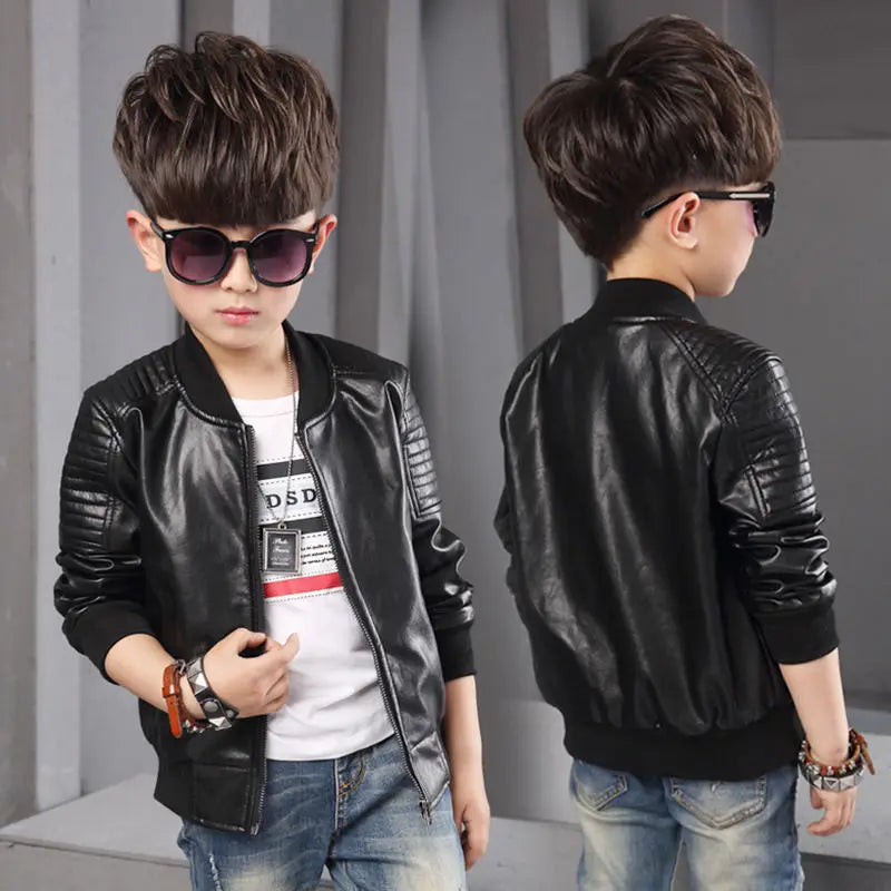 Big Boys Coat Autumn Winter Plus Velvet Warm Teen Kids Leather Jacket Fashion Waterproof Children Outwear