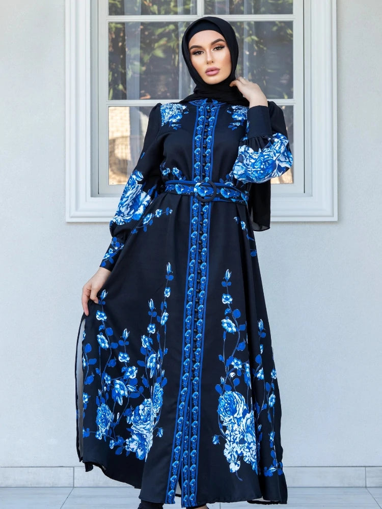 Muslim Abaya Dresses Women Elegant Diamond Wedding Evening Party Dress Lace Belted Abaya Caftan Robe