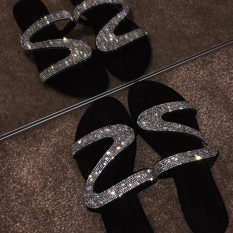 Sexy Women Sandals Summer Beach Shallow Mouth Rhinestones Ladies Fashion Show Comfortable Light Shoes Sandalias Femininas